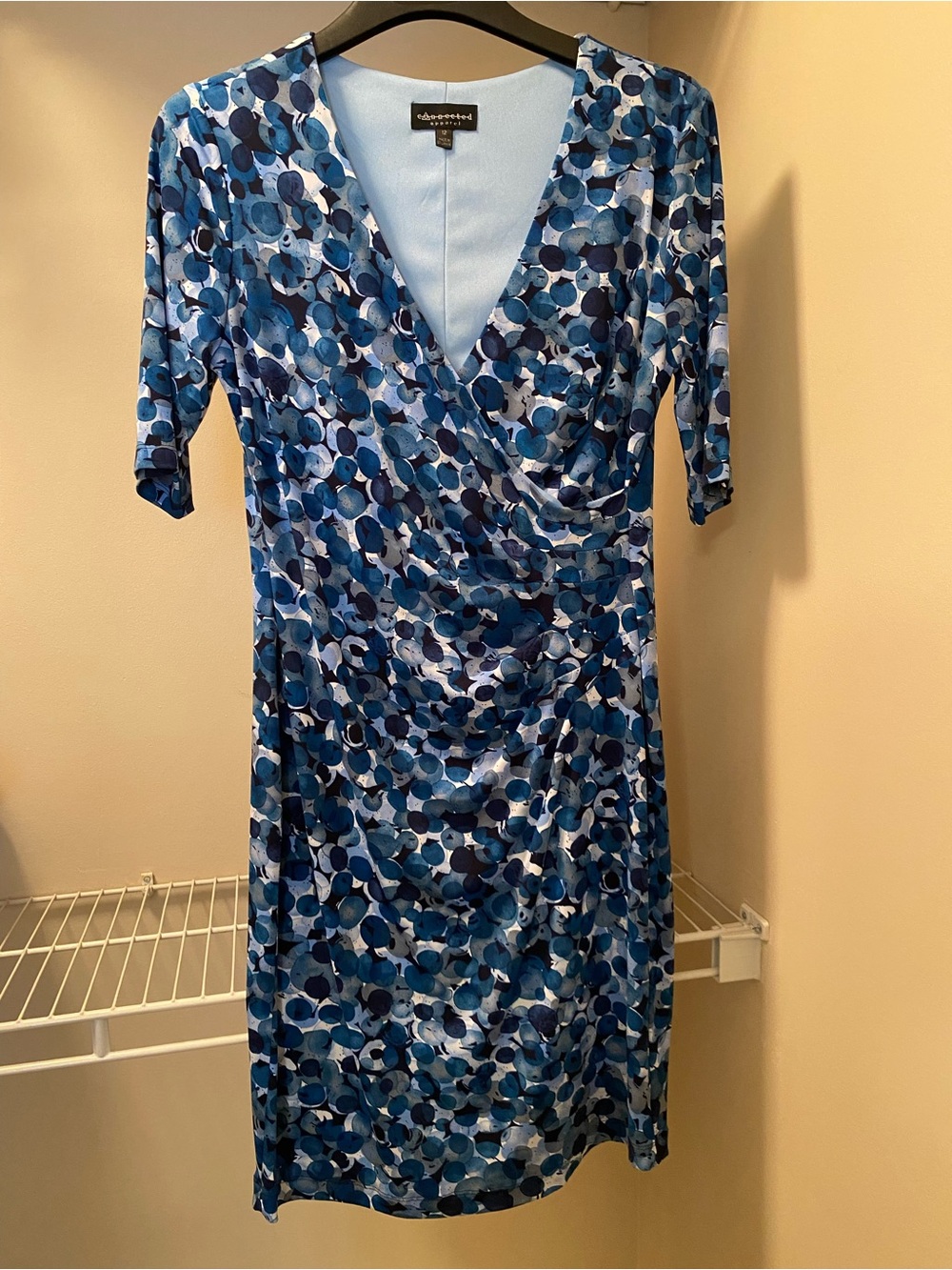 Ladies Size 12 connected apparel Blue Patterned Short Sleeve Dress